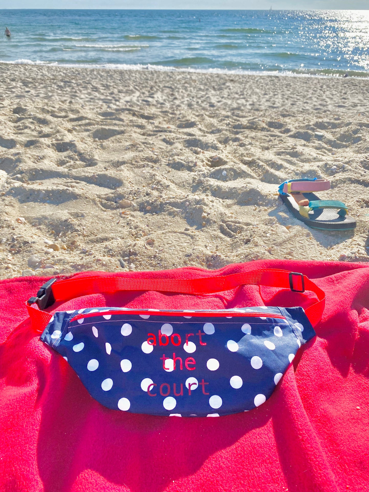 Red white and blue “abort the court” fannypack