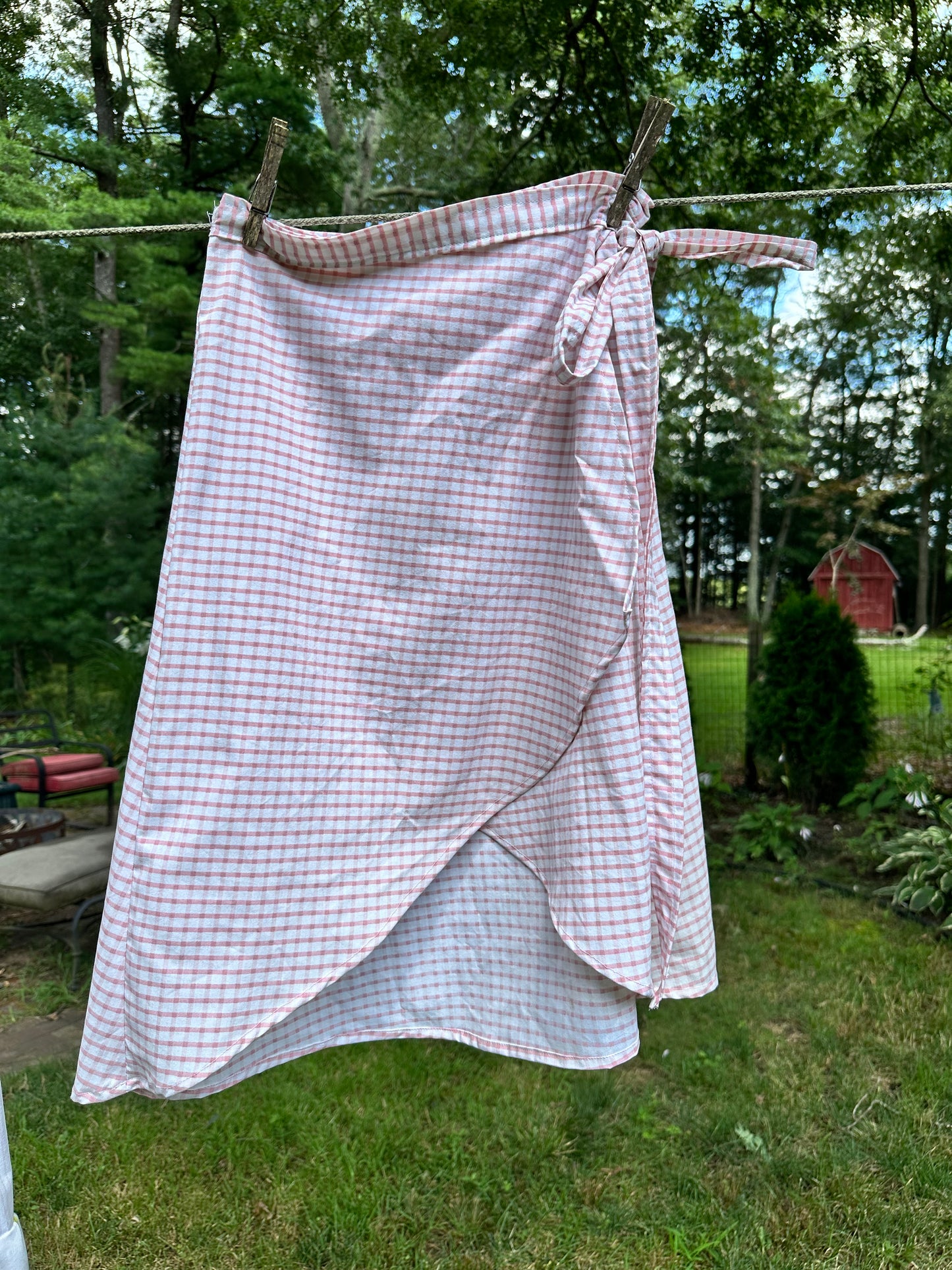 Pink gingham wrap skirt