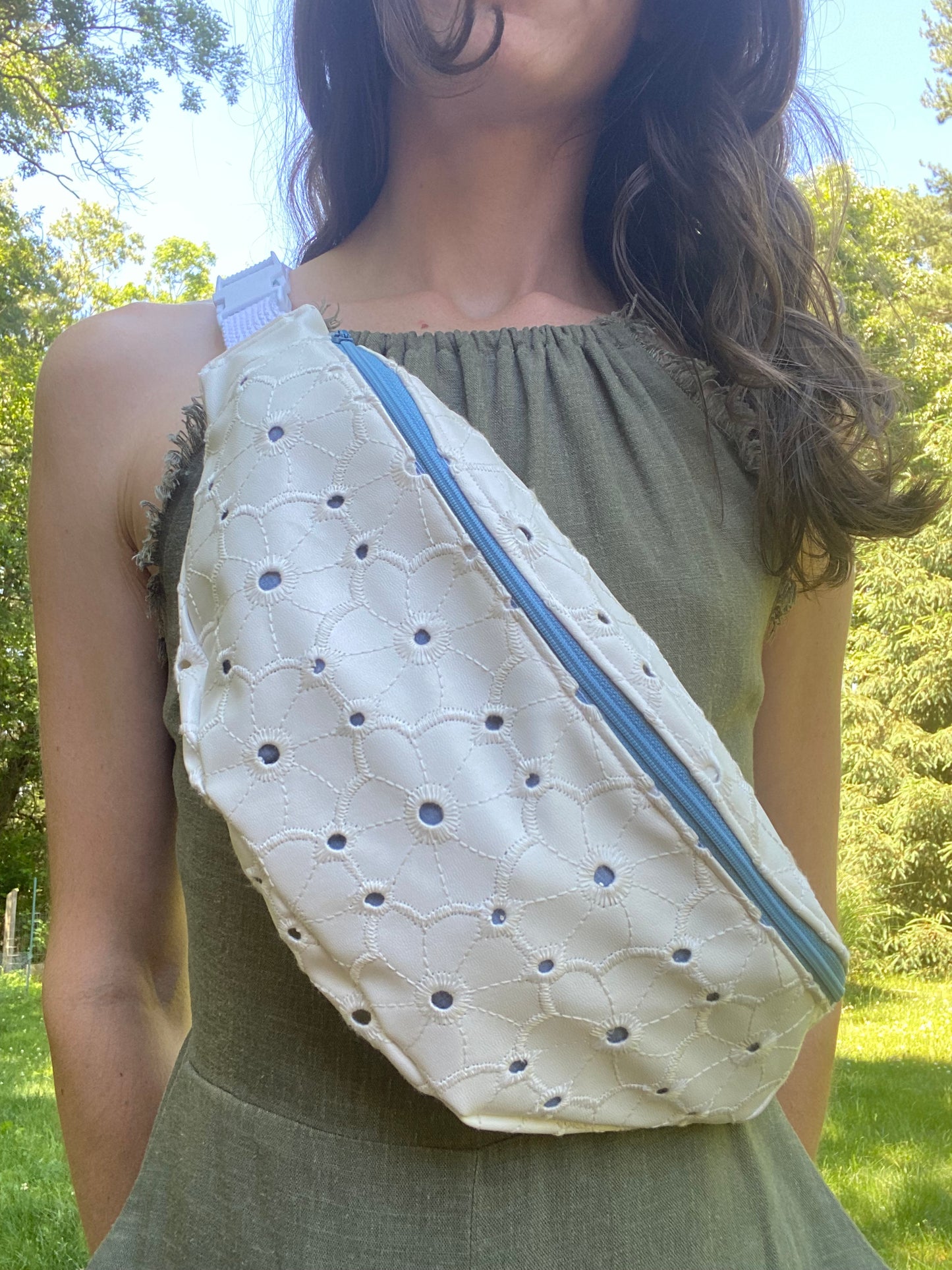 Blue & white eyelet fannypack